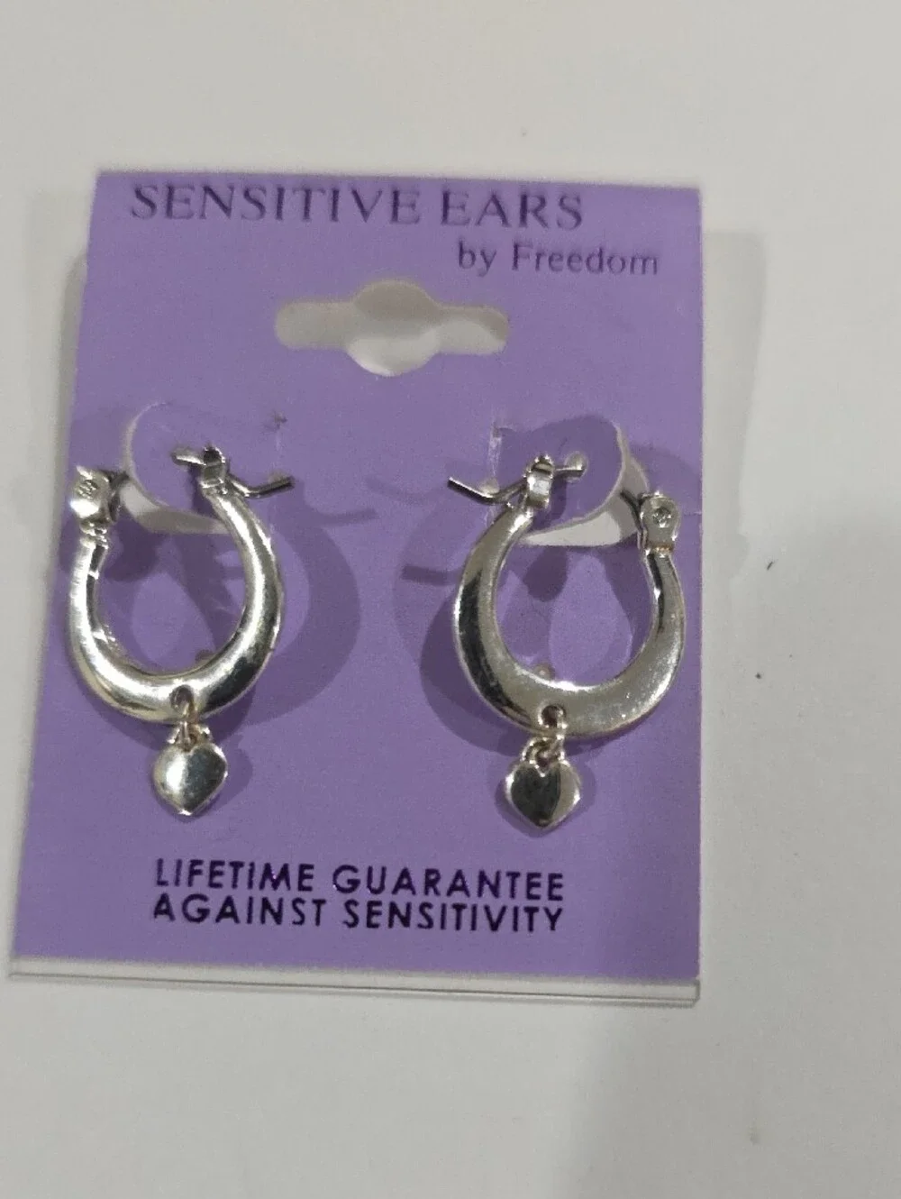 Sensitive Ears Silver Heart Charm Hoop Earrings Hypoallergenic Style - Jewelry